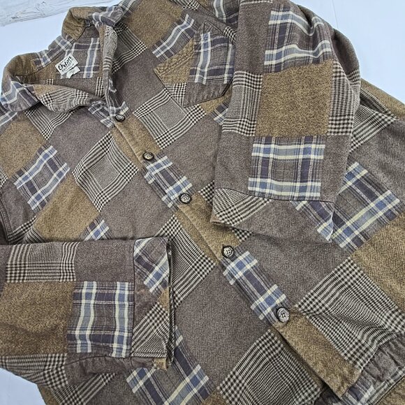 ORTON BROTHERS PATCHWORK BROWN FLANNEL SHIRT MEN'S SIZE LARGE - Picture 5 of 16